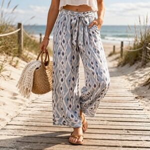 Anthro Hei Hei Ikat Pants Womens 0 Boho Wide Leg Tie Waist Flowy Festival